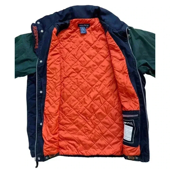 Vintage 90s Nautica Spellout Logo Full Zip Snap Hidden Hood Dad Jacket Sz M - Picture 5 of 14